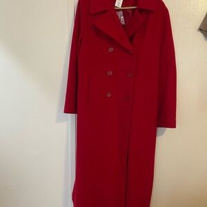 Elegant Red Double-Breasted Coat